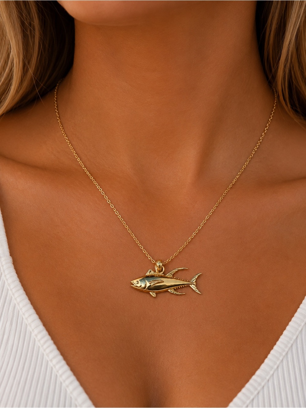 Gold Fish Pendant Necklace for Fish Lovers